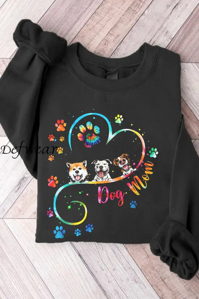 Vintage Dog Paw Art Print Casual Knitted Pullover Sweater