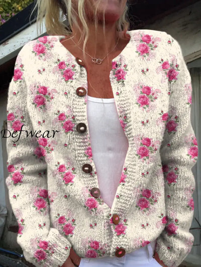 Vintage Floral Art Print Button Cardigan A / S