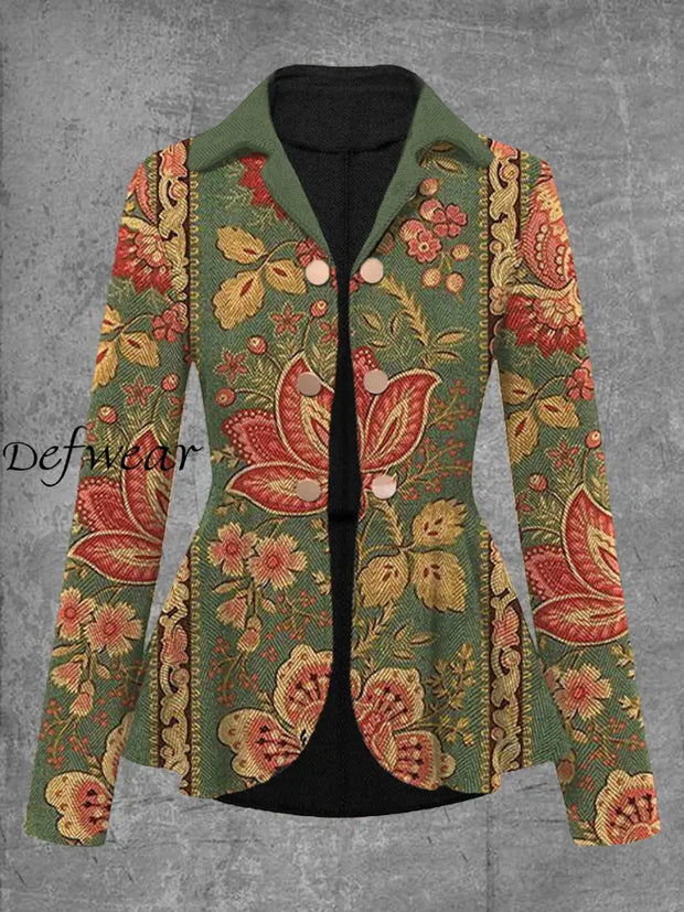 Vintage Floral Print Elegant Chic V Neck Long Sleeve Top Coat A / S