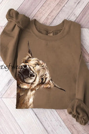 Vintage Highland Cow Art Print Casual Knitted Pullover Sweater