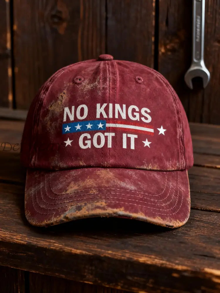 Vintage No Kings in America Casual Print Washed Hat Red / ONE
