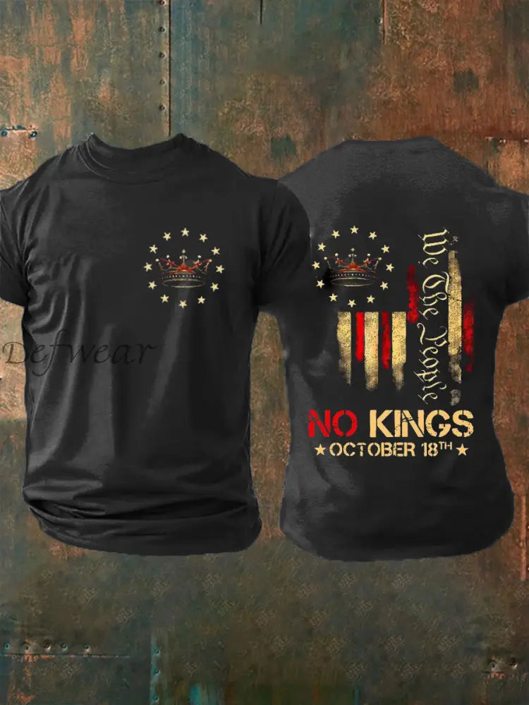 Vintage No Kings in America Print Casual Cotton Short Sleeve T-Shirt Black / S