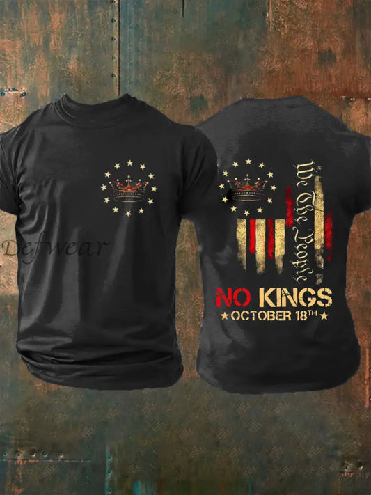 Vintage No Kings in America Print Casual Cotton Short Sleeve T-Shirt Black / S
