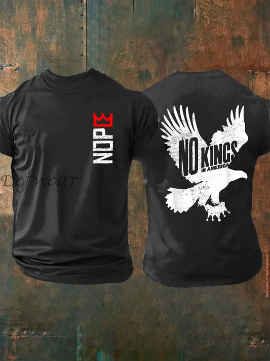 Vintage No Kings in America Print Casual Cotton Short Sleeve T-Shirt Black / S