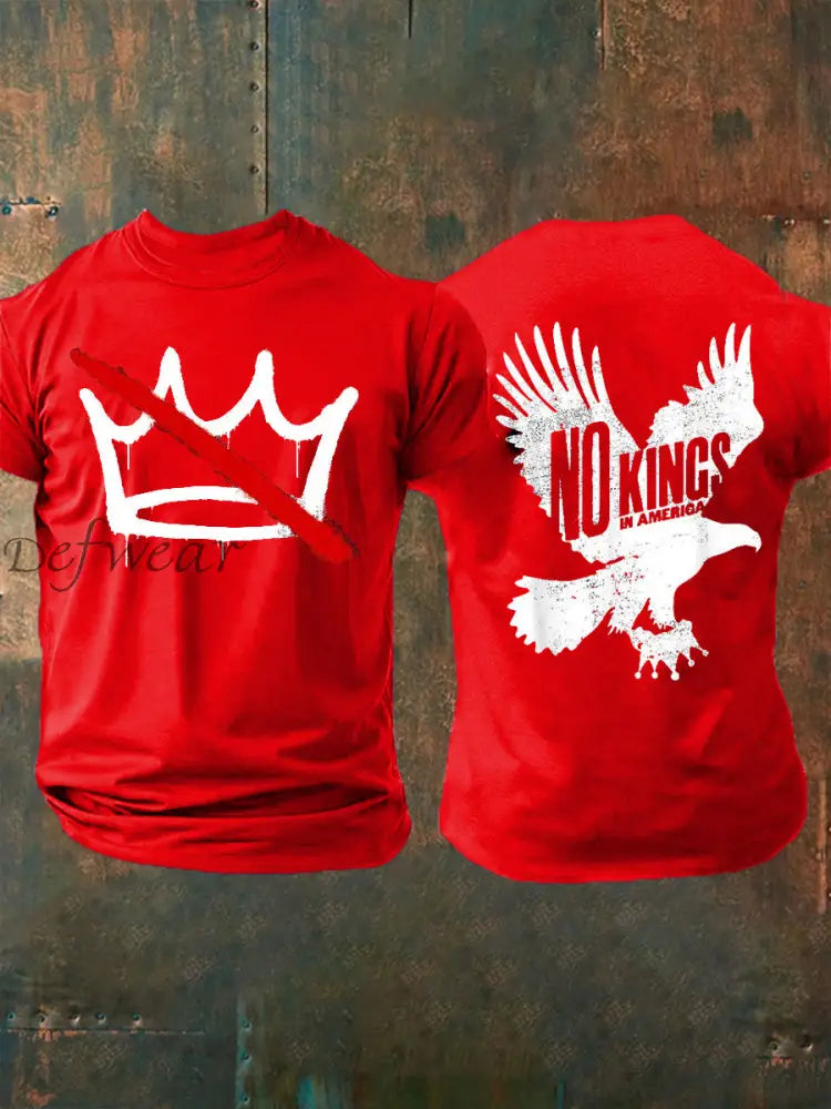Vintage No Kings in America Print Casual Cotton Short Sleeve T-Shirt Red / S
