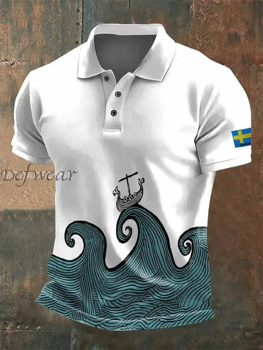 Vintage Pikétröja Med Vikingtryck För Män som bild / S Ny Ankomst