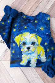 Vintage Puppy Art Print Casual Knitted Pullover Sweater