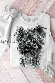 Vintage Puppy Graffiti Art Print Casual Knitted Pullover Sweater A / M