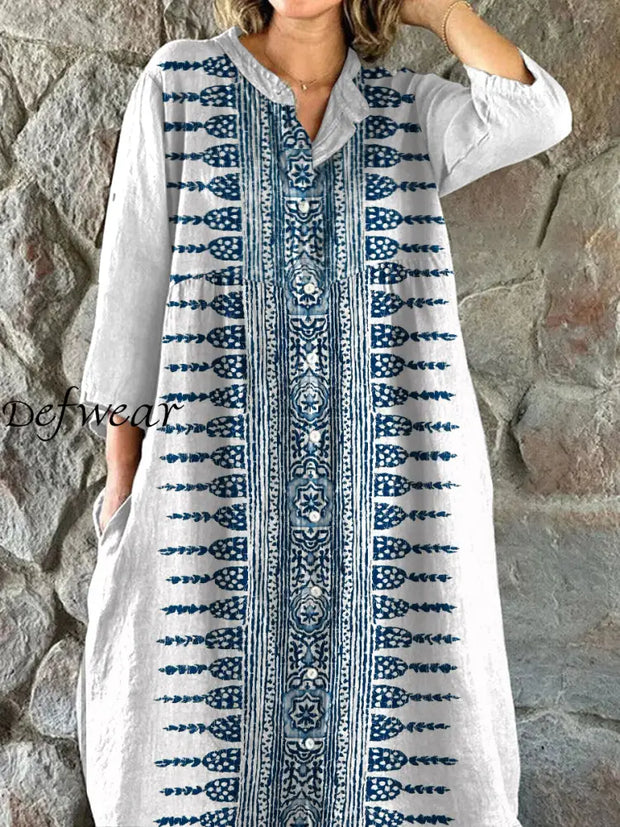 Vintage Textured Pattern Art Print Shirt Midi Dress As picture / S