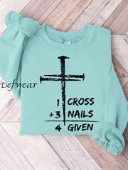 Women’s 1 Cross 3 Nails Forgiven Christian Easter Print Sweatshirt Blue / S