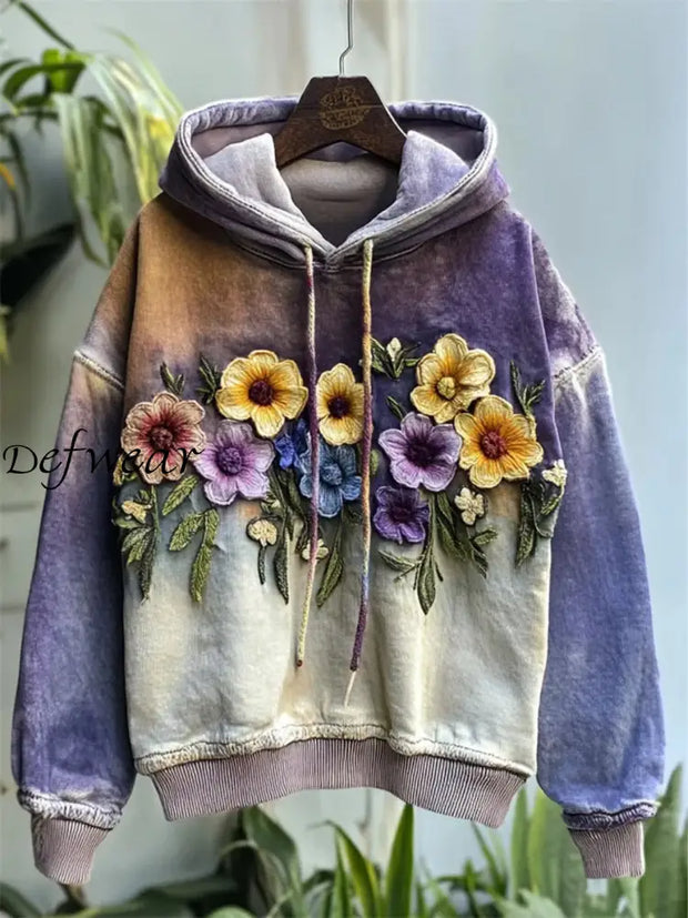 Women’s Alzheimer’s Awareness Flowers Printed Contrast Color Washed Hoodie Purple / S