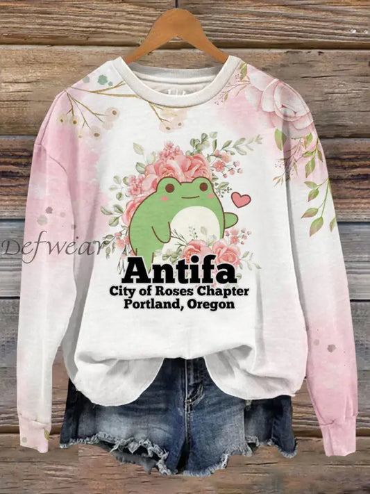 Women’s Antifa City Of Roses Chapter Portland Oregon Sweatshirt Pink / S