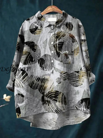 Women’s Art Print V Neck Long Sleeve Button Pocket Shirt Top A / S