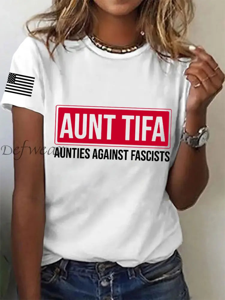 Women’s Aunt Tifa Aunties Against Fascists Tee White / S
