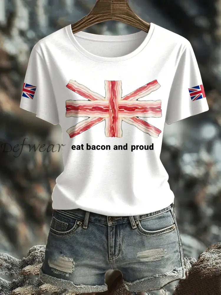 Women’s Bacon UK Flag Printed T Shirt White / S