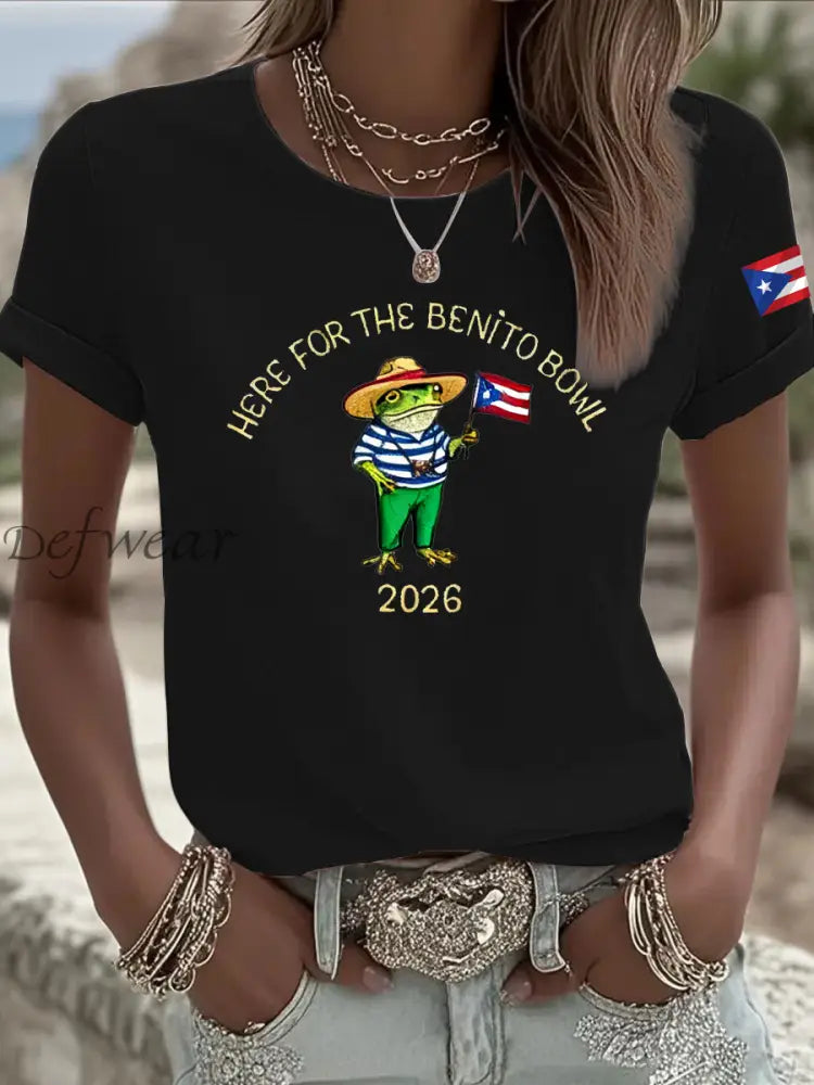 Women’s Benito Bunny Super Bowl 2026 and Frog Puerto Rican Flag Shirt Black / S