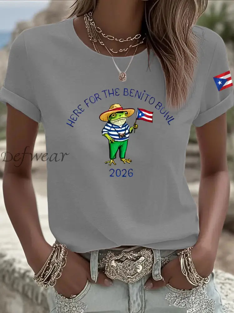 Women’s Benito Bunny Super Bowl 2026 and Frog Puerto Rican Flag Shirt Light Gray / S