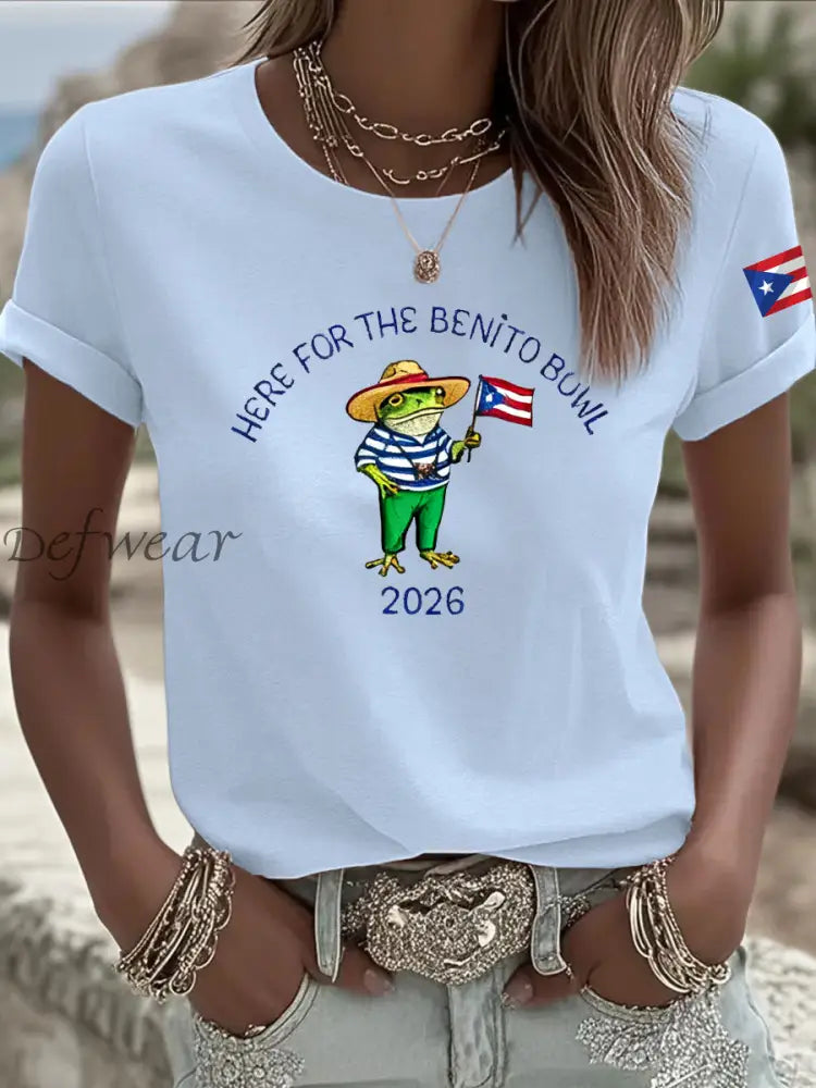 Women’s Benito Bunny Super Bowl 2026 and Frog Puerto Rican Flag Shirt Sky Blue / S