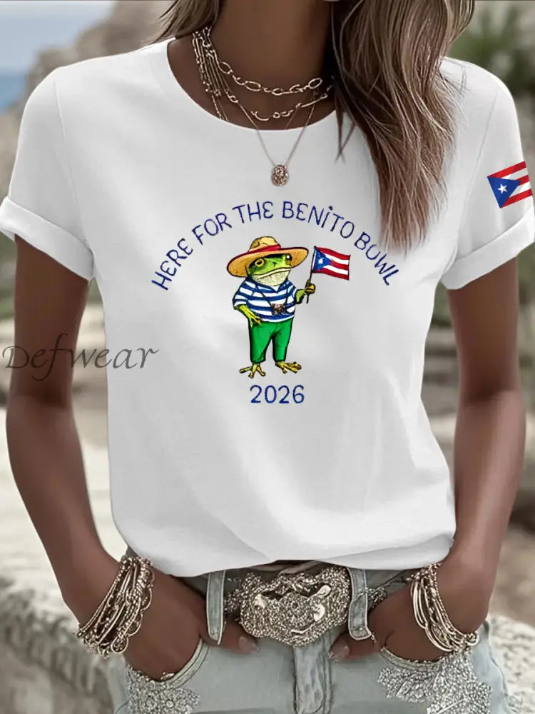 Women’s Benito Bunny Super Bowl 2026 and Frog Puerto Rican Flag Shirt White / S