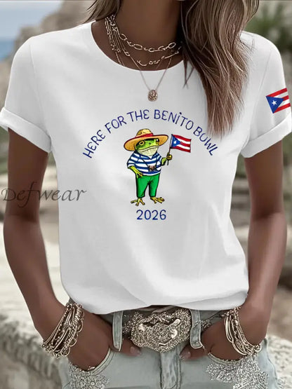 Women’s Benito Bunny Super Bowl 2026 and Frog Puerto Rican Flag Shirt White / S