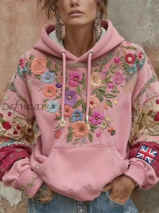 Women’s british flag and flowers hoodie Pink / S