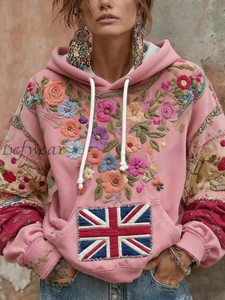 Women’s british flag and flowers hoodie Pink / S
