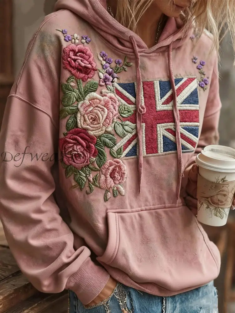 Women’s british flag and flowers hoodie Pink / S