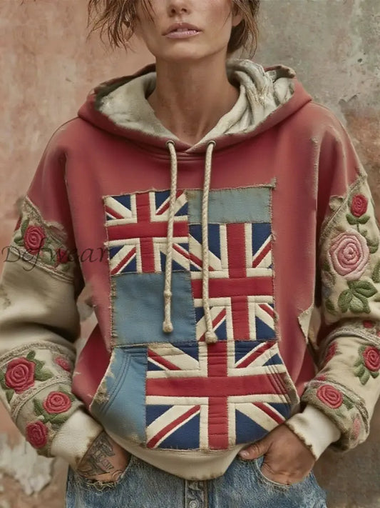 Women’s British floral patchwork hoodie As picture / S