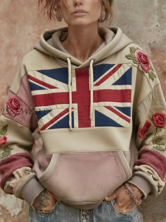 Women’s British floral patchwork hoodie As picture / S