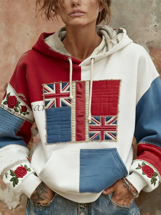Women’s British floral patchwork hoodie As picture / S