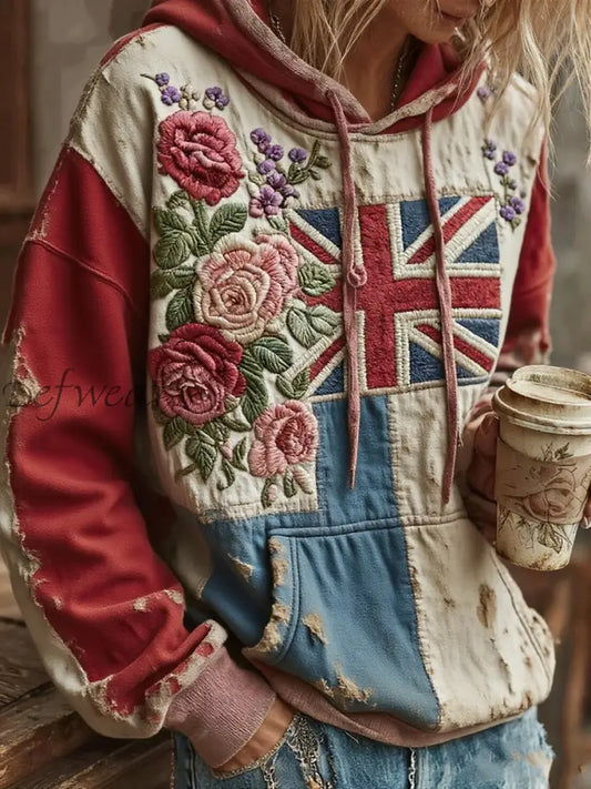 Women’s British floral patchwork hoodie As picture / S