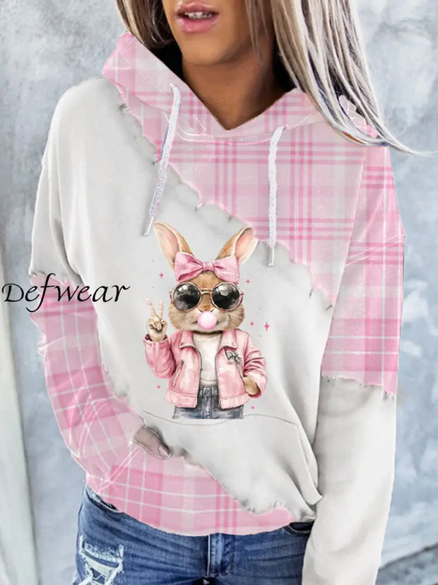 Women’s Bunny Check Art Print Hoodie Pink / S