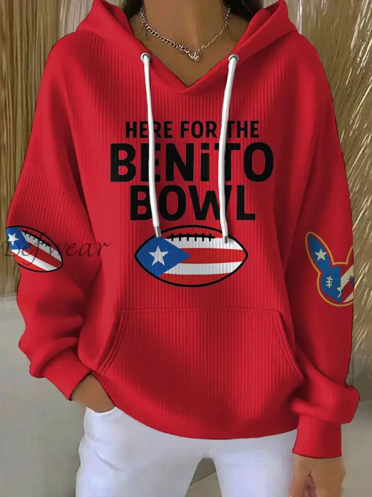 Women’s Bunny Football Music Lover Printed Hoodie Red / S