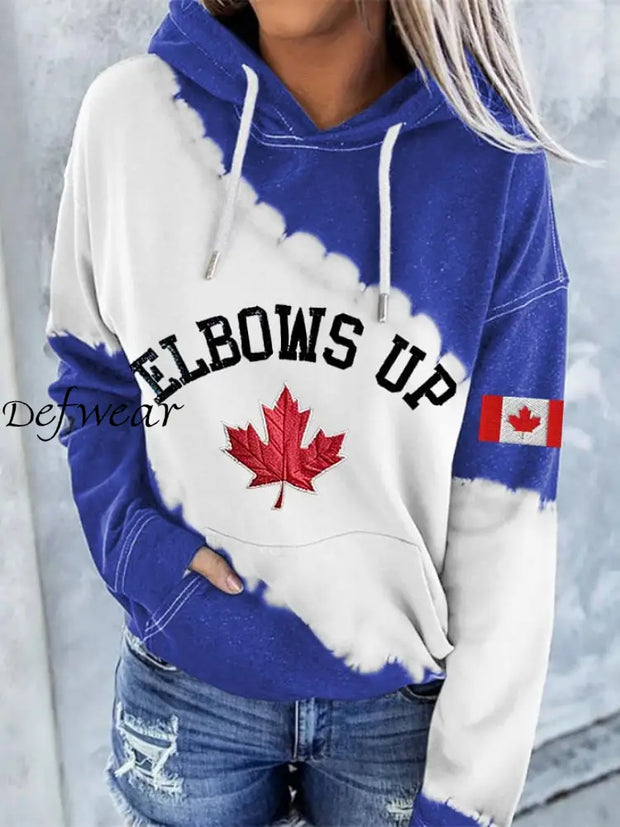 Women’S Canada Elbows Up Print Hoodie Blue / S T-SHIRT