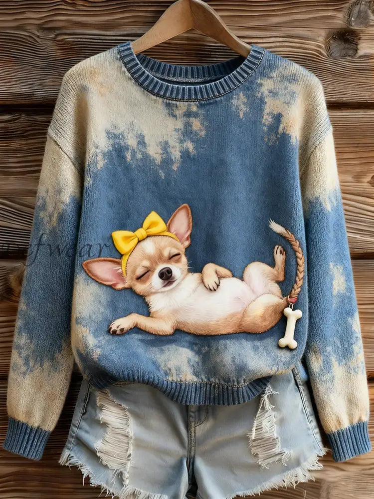 Women’s Chihuahua Dog Sleeping Tops Blue / S