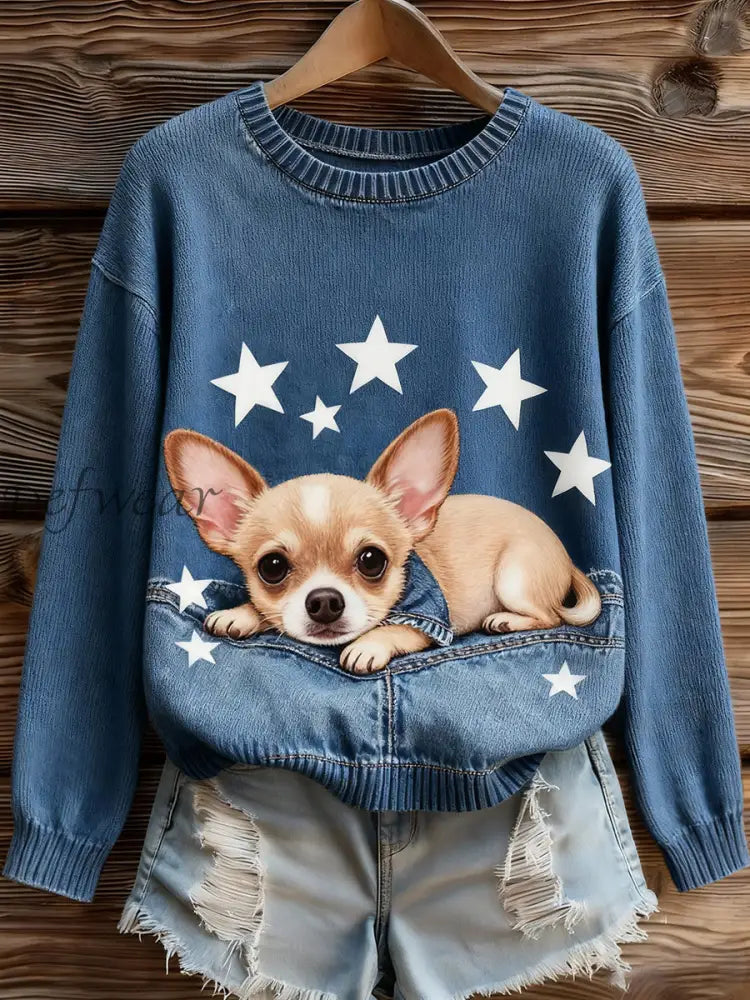 Women’s Chihuahua Dog Tops Blue / S