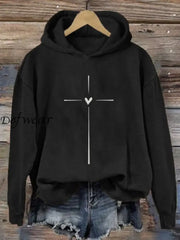 Women’s Christian Cross Printed Long Sleeve Hoodie Black / S