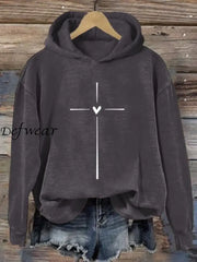 Women’s Christian Cross Printed Long Sleeve Hoodie Dark Gray / S