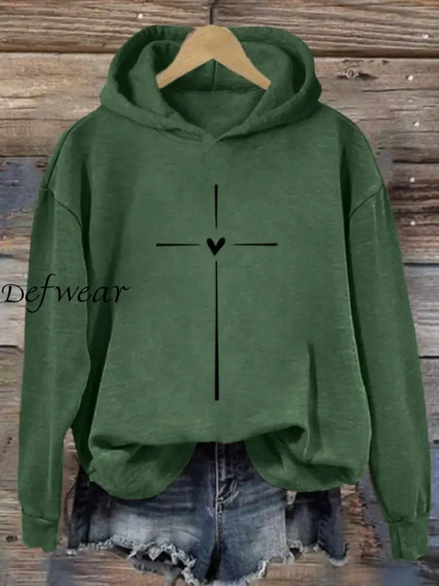 Women’s Christian Cross Printed Long Sleeve Hoodie Green / S