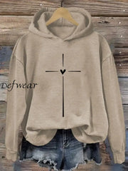 Women’s Christian Cross Printed Long Sleeve Hoodie Khaki / S