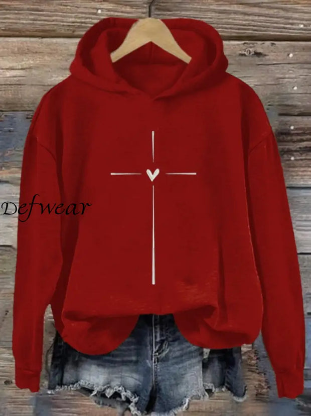 Women’s Christian Cross Printed Long Sleeve Hoodie Red / S