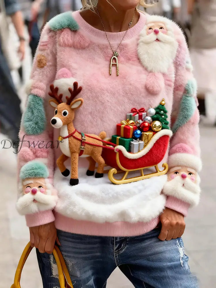 Women’s Christmas Flannel Sweatshirts Pink / S