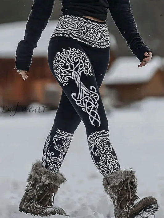 Women’s Clothing Viking Tree of Life Leggings Black / S