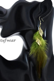 Women’s Colorful Bohemian Retro Leaves Rotating Feather Tassel Earrings