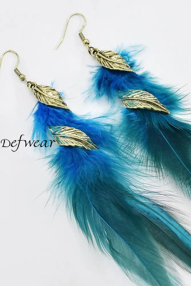 Women’s Colorful Bohemian Retro Leaves Rotating Feather Tassel Earrings