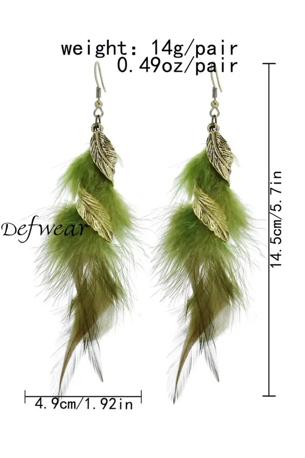 Women’s Colorful Bohemian Retro Leaves Rotating Feather Tassel Earrings