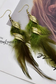 Women’s Colorful Bohemian Retro Leaves Rotating Feather Tassel Earrings