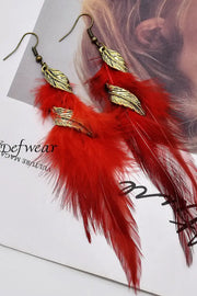 Women’s Colorful Bohemian Retro Leaves Rotating Feather Tassel Earrings