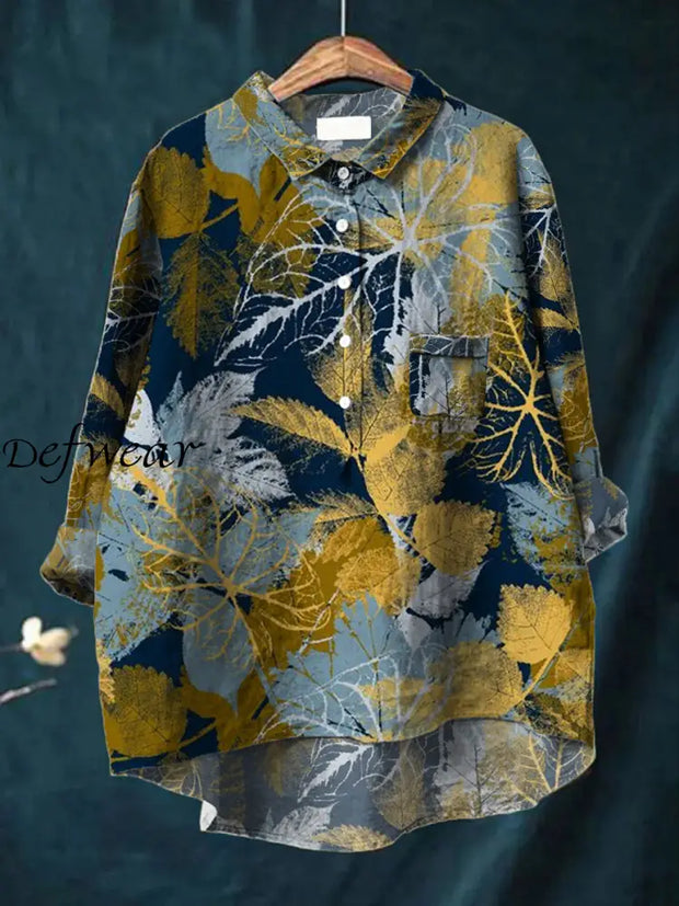 Women’s Contrast Color Abstract Art Print V-Neck Long Sleeve Button Pocket Shirt A / S