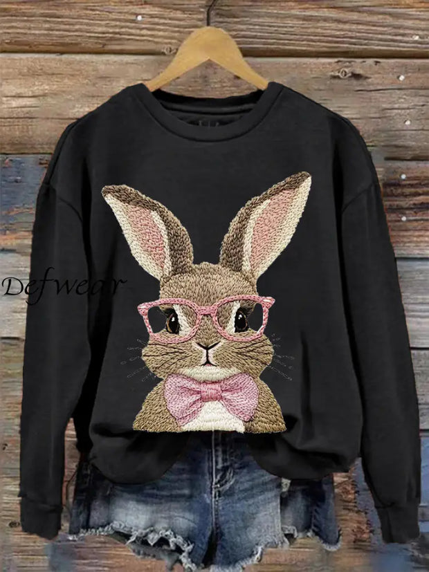 Women’s Cute Bunny Happy Easter Casual Sweatshirt Black / S